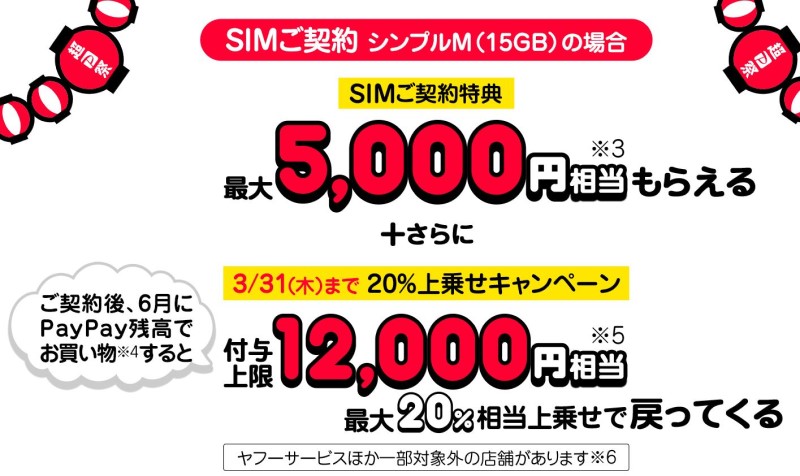 SIMご契約特典：最大5,000PayPay + 20%上乗せキャンペーンで最大12,000PayPay